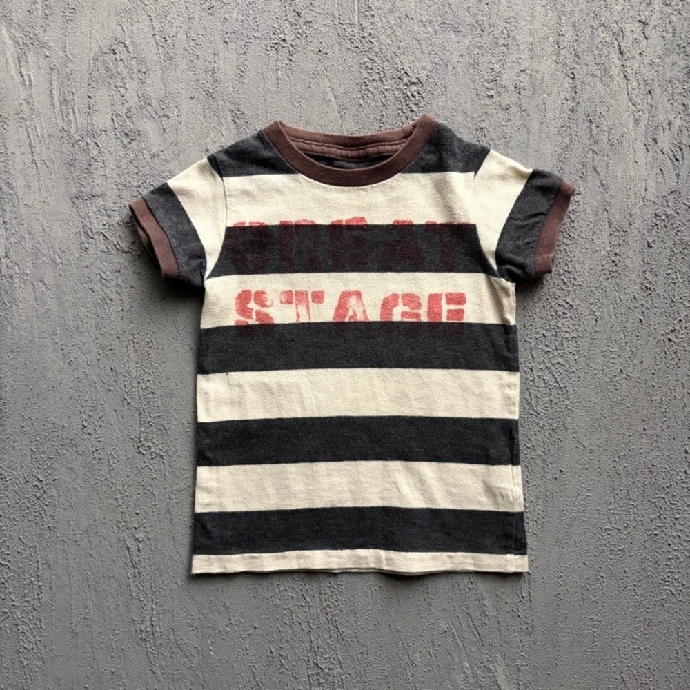 Vintage Denim Dungaree T Shirt XS Black Striped Japan Baby Tee